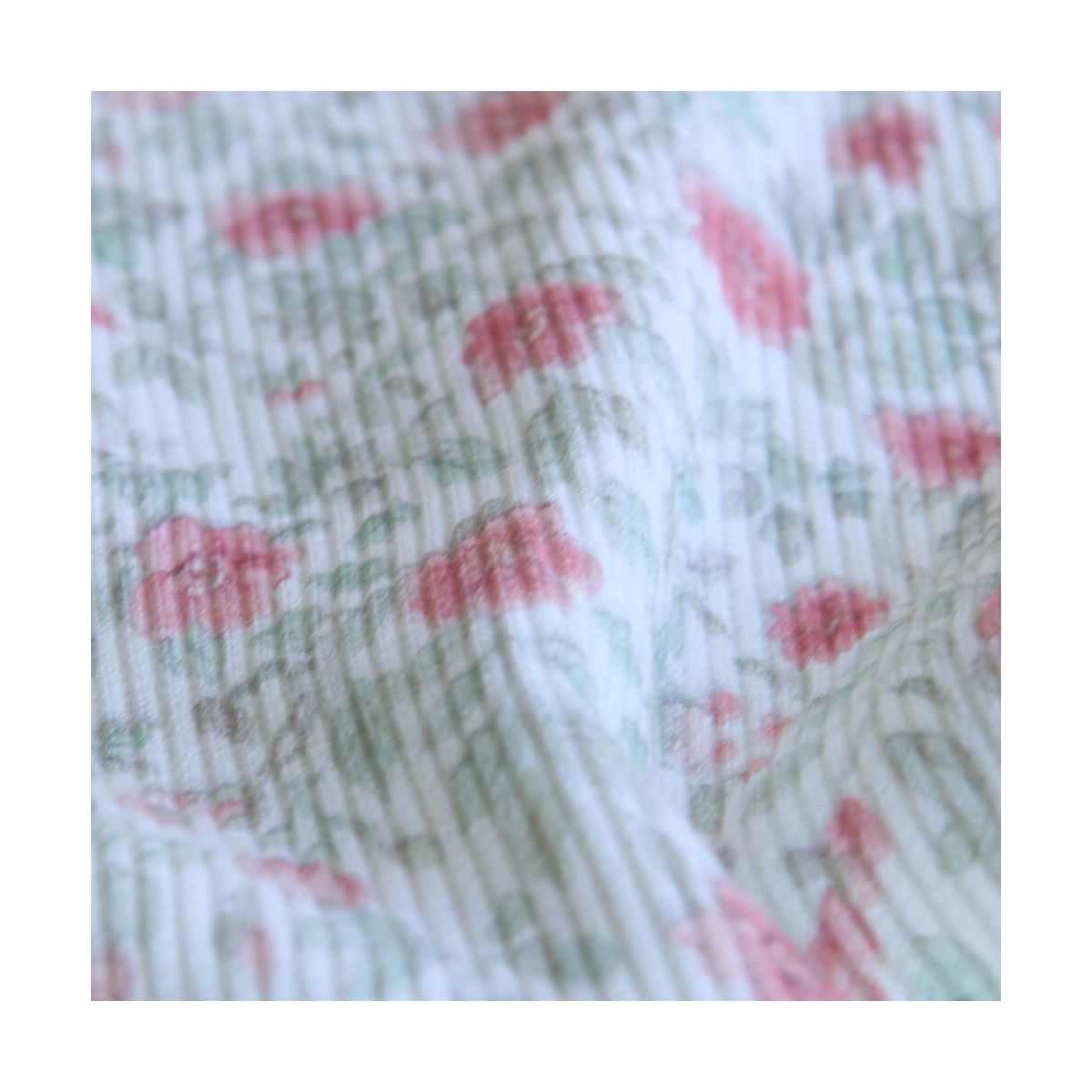 Jersey coton côtes fines à motif fleuri rose et vert d'eau