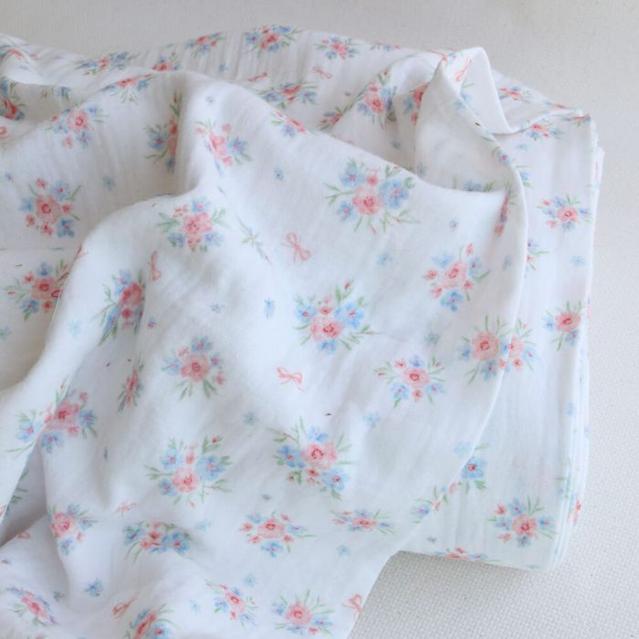 Zoé - Double gaze de coton BIO motif petites fleurs