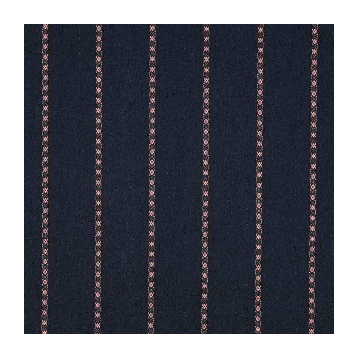 Claire - Voile coton bleu marine jacquard avec petites fleurs roses