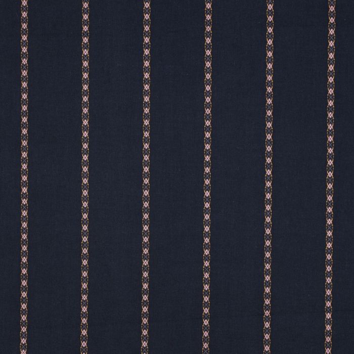 Claire - Voile coton bleu marine jacquard avec petites fleurs roses