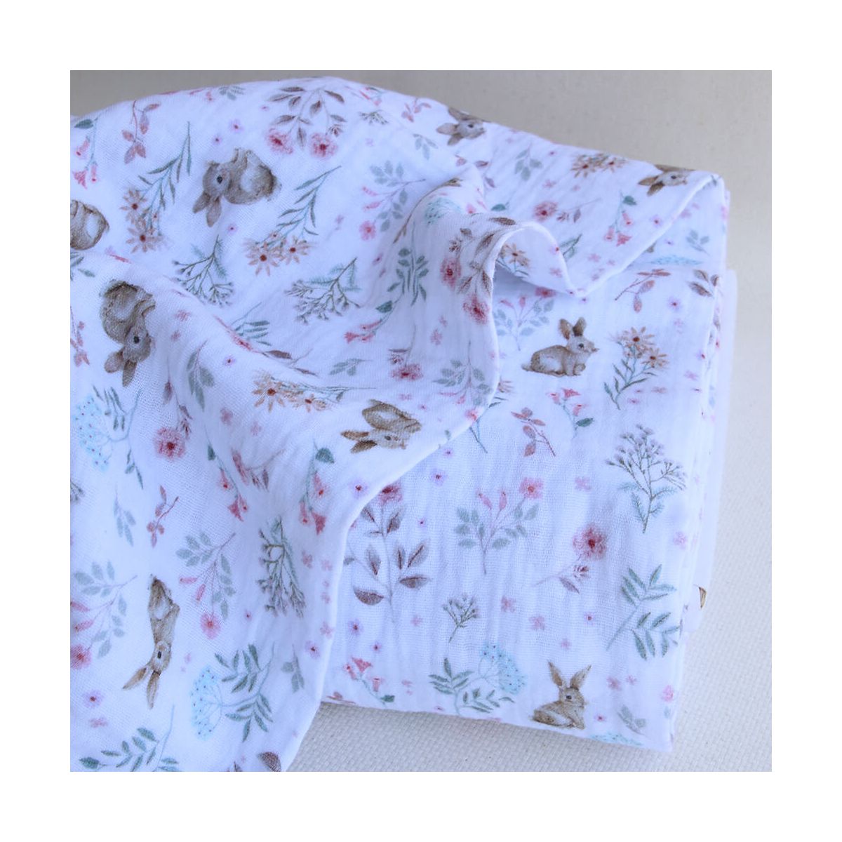 Celia - Double gaze de coton motif petites fleurs et lapins