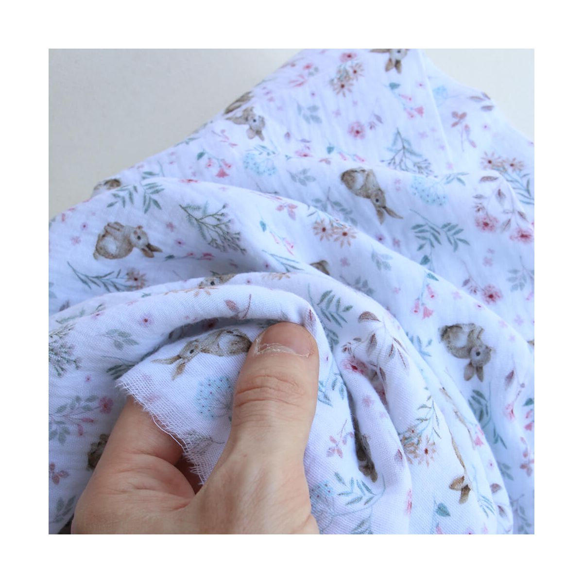 Celia - Double gaze de coton motif petites fleurs et lapins