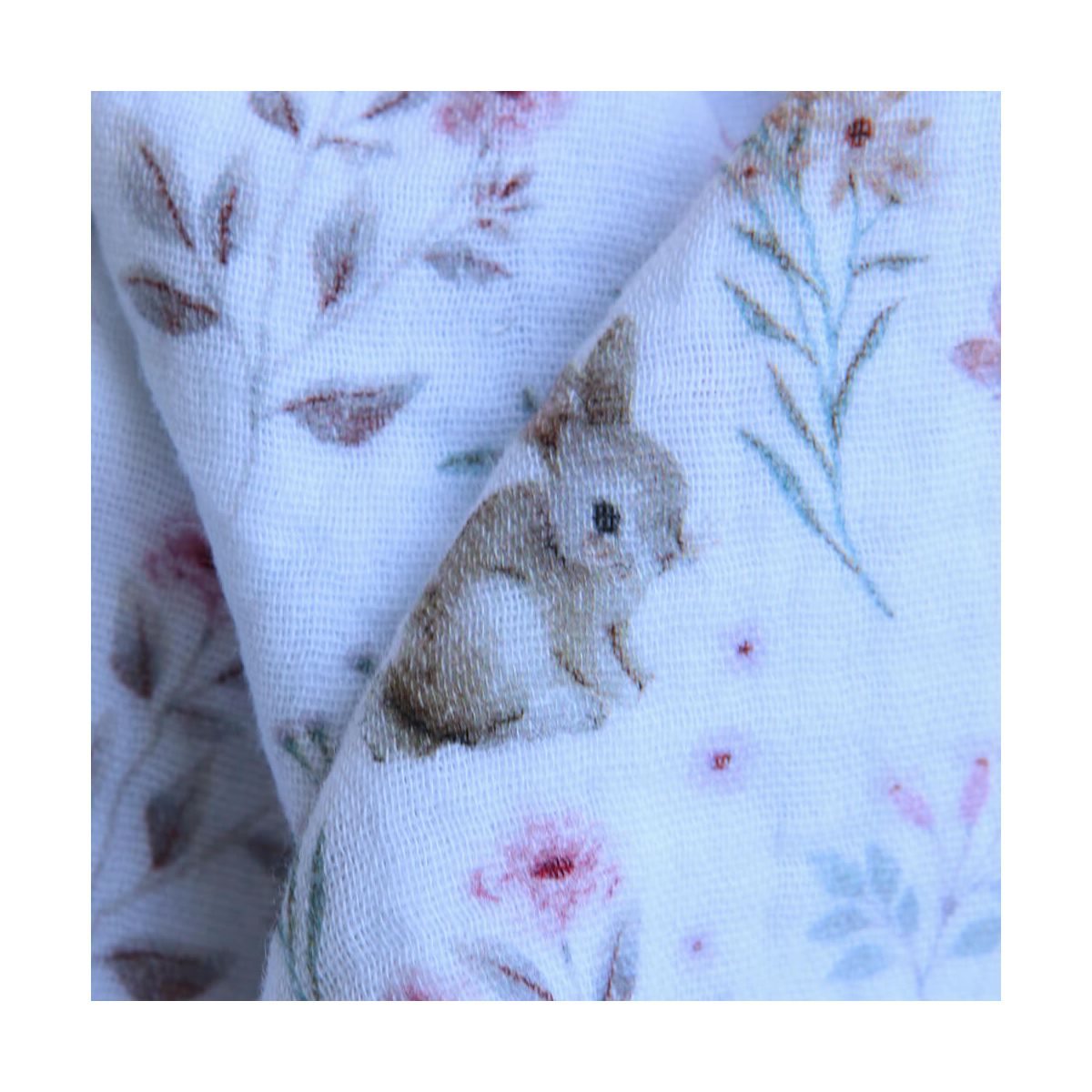 Celia - Double gaze de coton motif petites fleurs et lapins