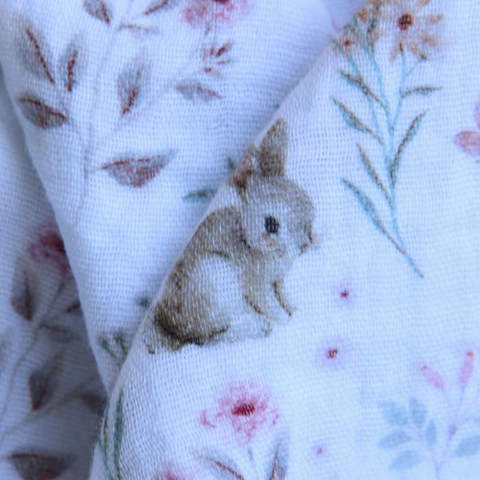 Celia - Double gaze de coton motif petites fleurs et lapins