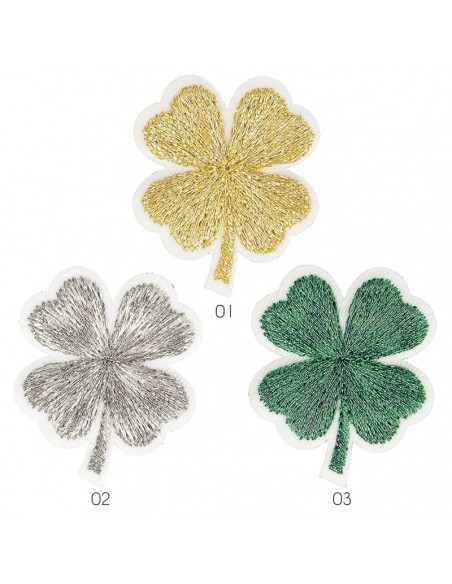 Ecusson thermocollant sans couture Trèfle à 4 feuilles métallisé 3cm