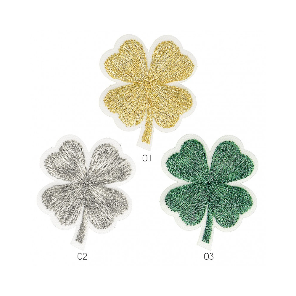 Ecusson thermocollant sans couture Trèfle à 4 feuilles métallisé 3cm