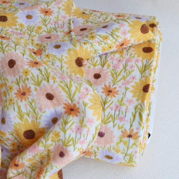 Calista - Double gaze de coton motif fleuri champêtre jaune