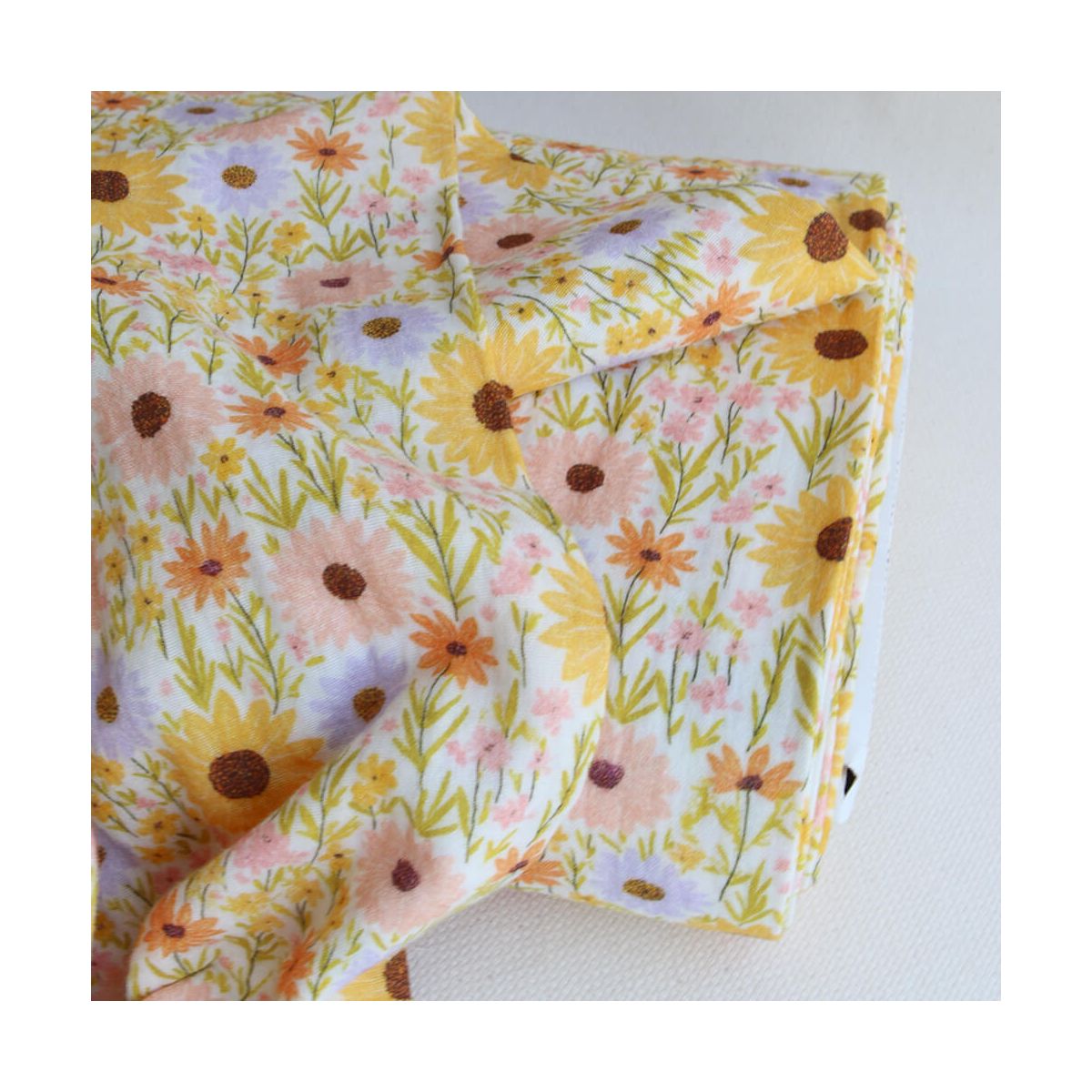 Calista - Double gaze de coton motif fleuri champêtre jaune