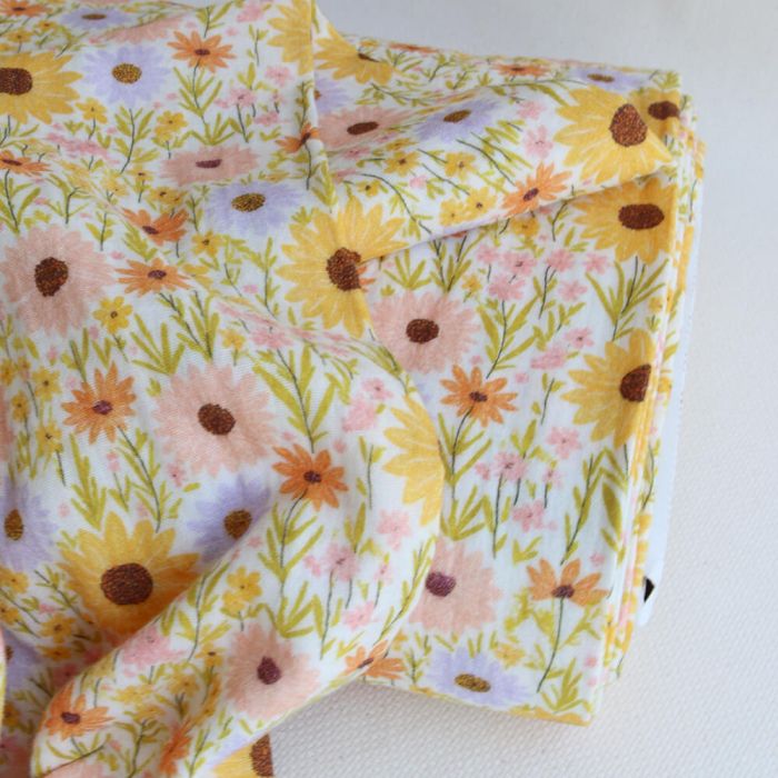 Calista - Double gaze de coton motif fleuri champêtre jaune