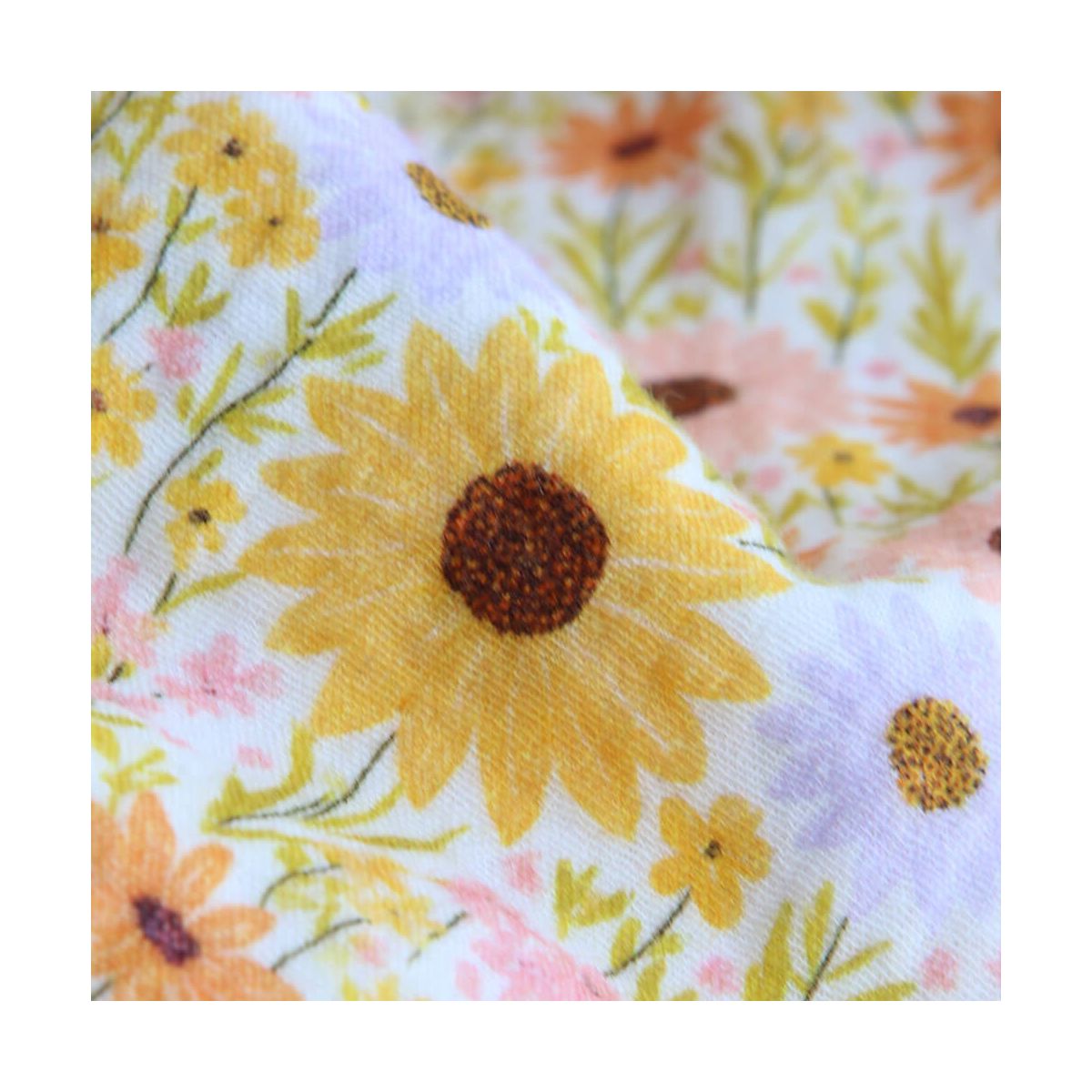 Calista - Double gaze de coton motif fleuri champêtre jaune