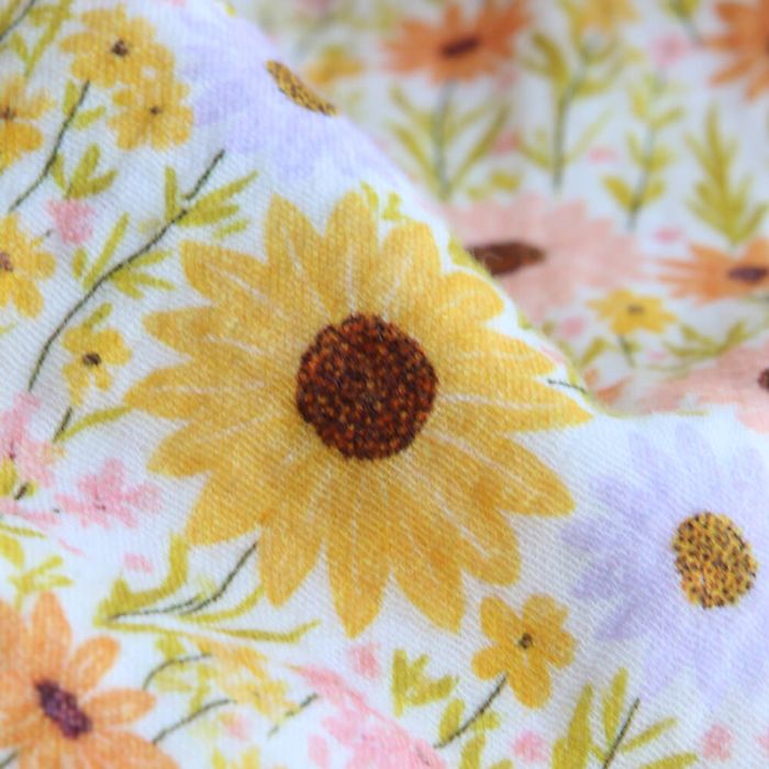 Calista - Double gaze de coton motif fleuri champêtre jaune
