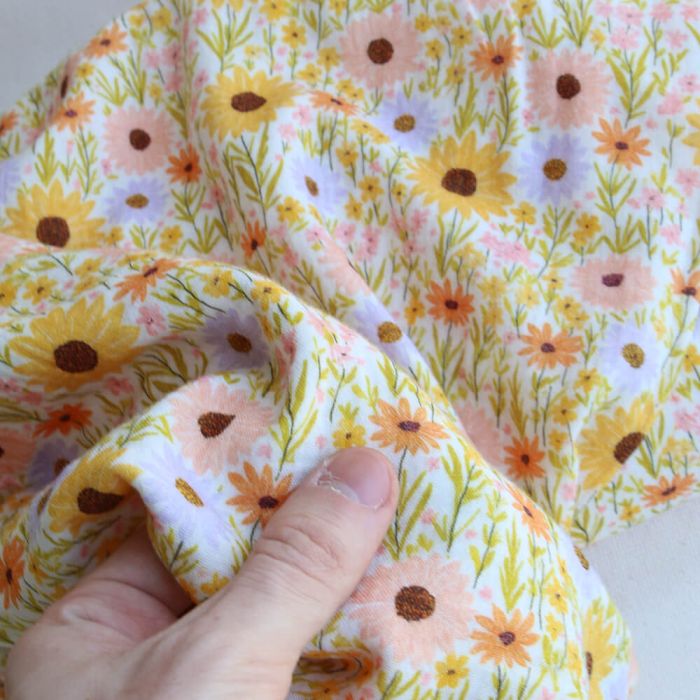Calista - Double gaze de coton motif fleuri champêtre jaune