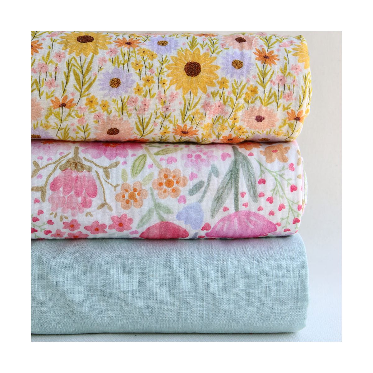 Calista - Double gaze de coton motif fleuri champêtre jaune