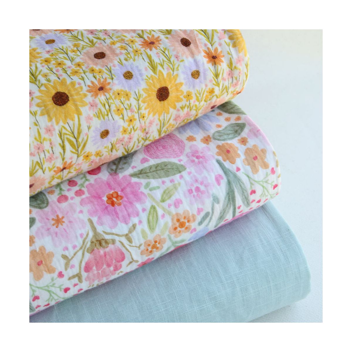 Calista - Double gaze de coton motif fleuri champêtre jaune