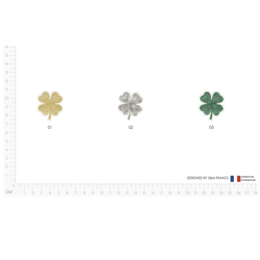 Ecusson thermocollant sans couture Trèfle à 4 feuilles métallisé 3cm