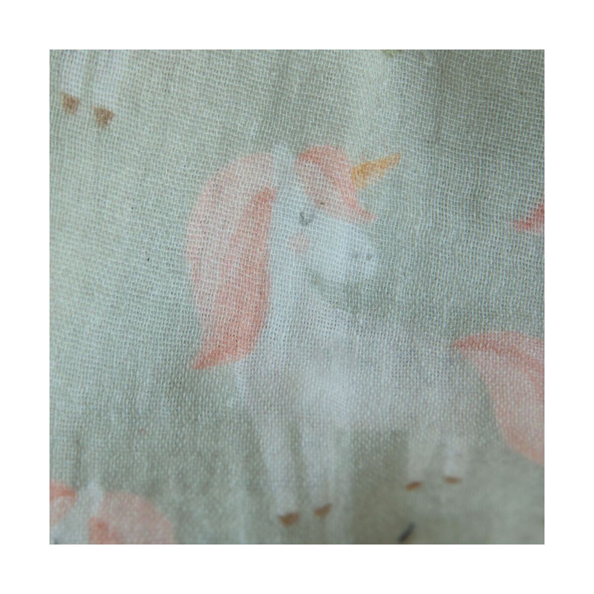 Lilirose - Double gaze de coton fond vert amande tendre imprimé licornes