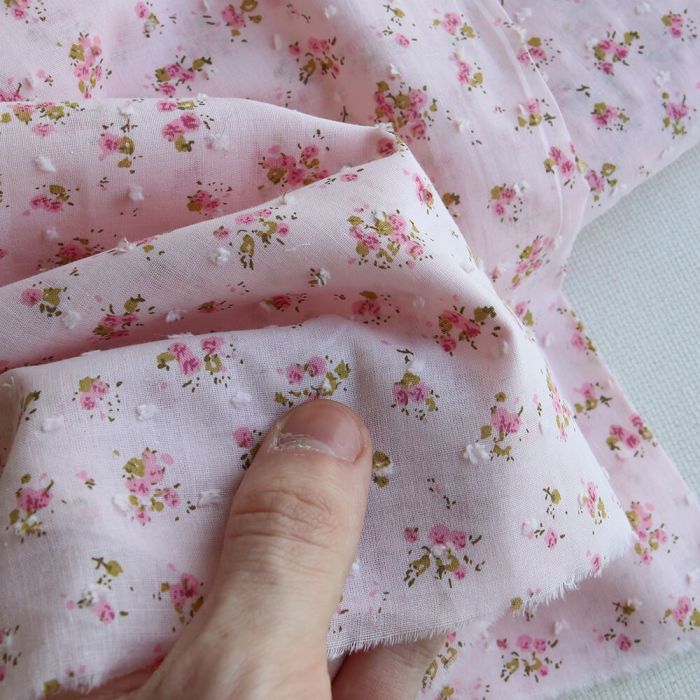 copie de Helene - Plumetis de coton imprimé fleuri rose