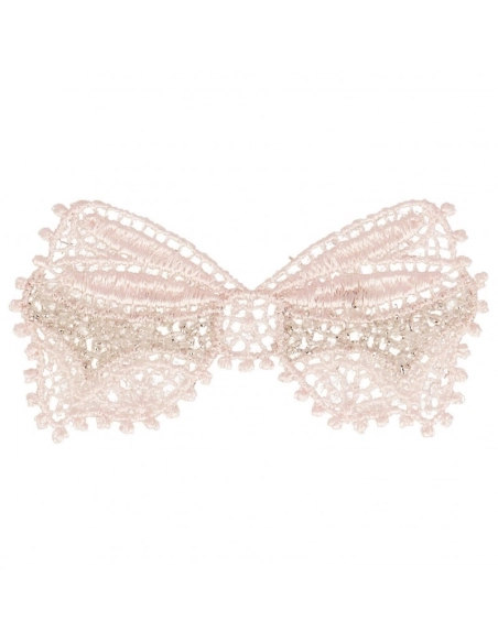 Ecusson thermocollant sans couture noeud argenté rose 5cm