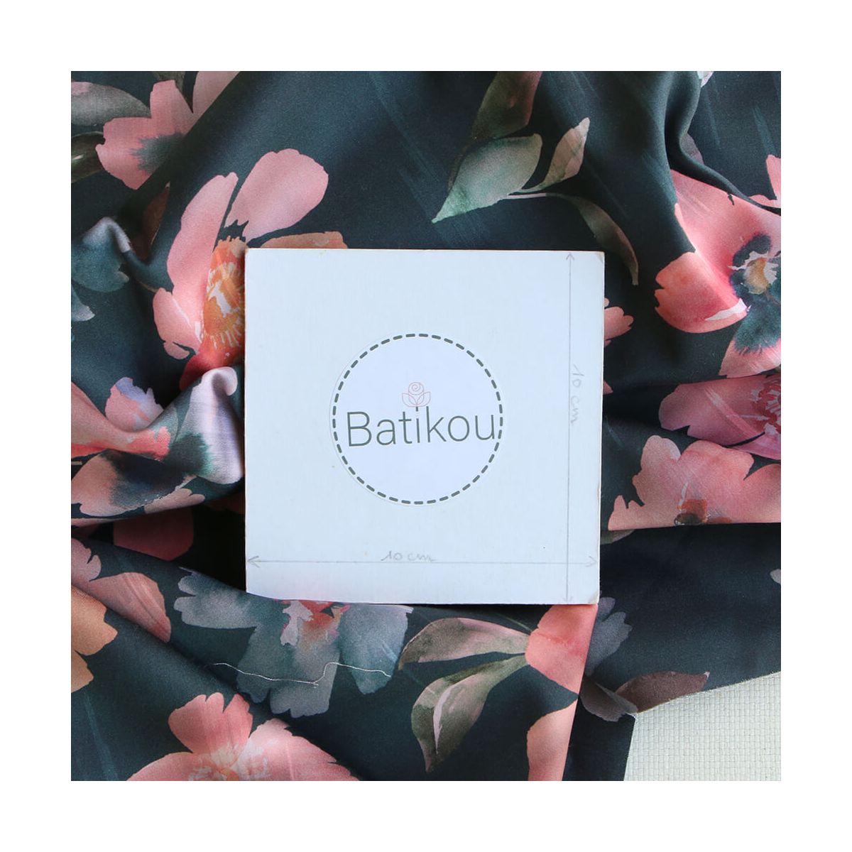 Meline - Coton satiné grandes fleurs aquarelle fond anthracite