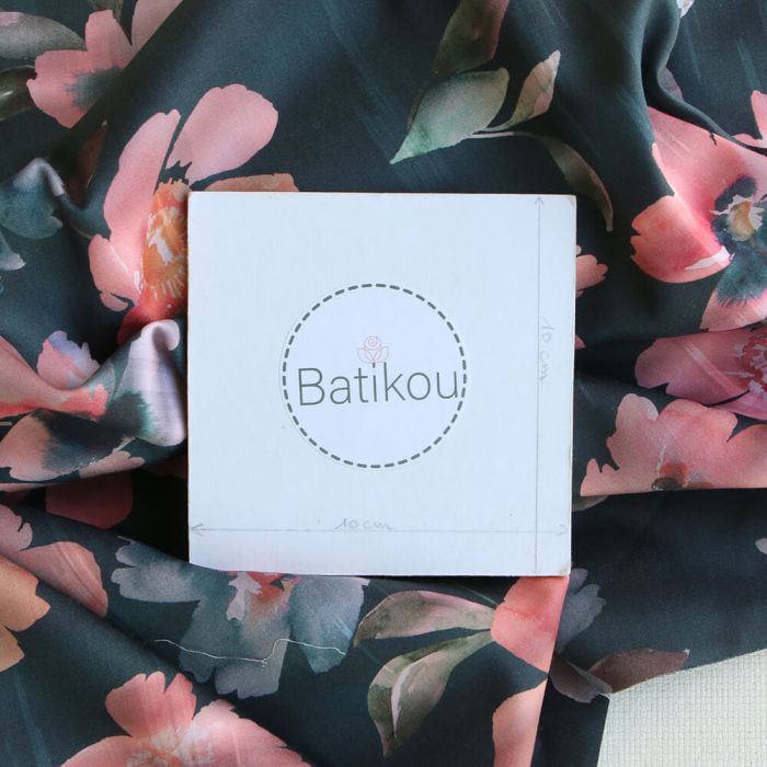 Meline - Coton satiné grandes fleurs aquarelle fond anthracite