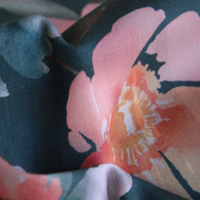 Meline - Coton satiné grandes fleurs aquarelle fond anthracite