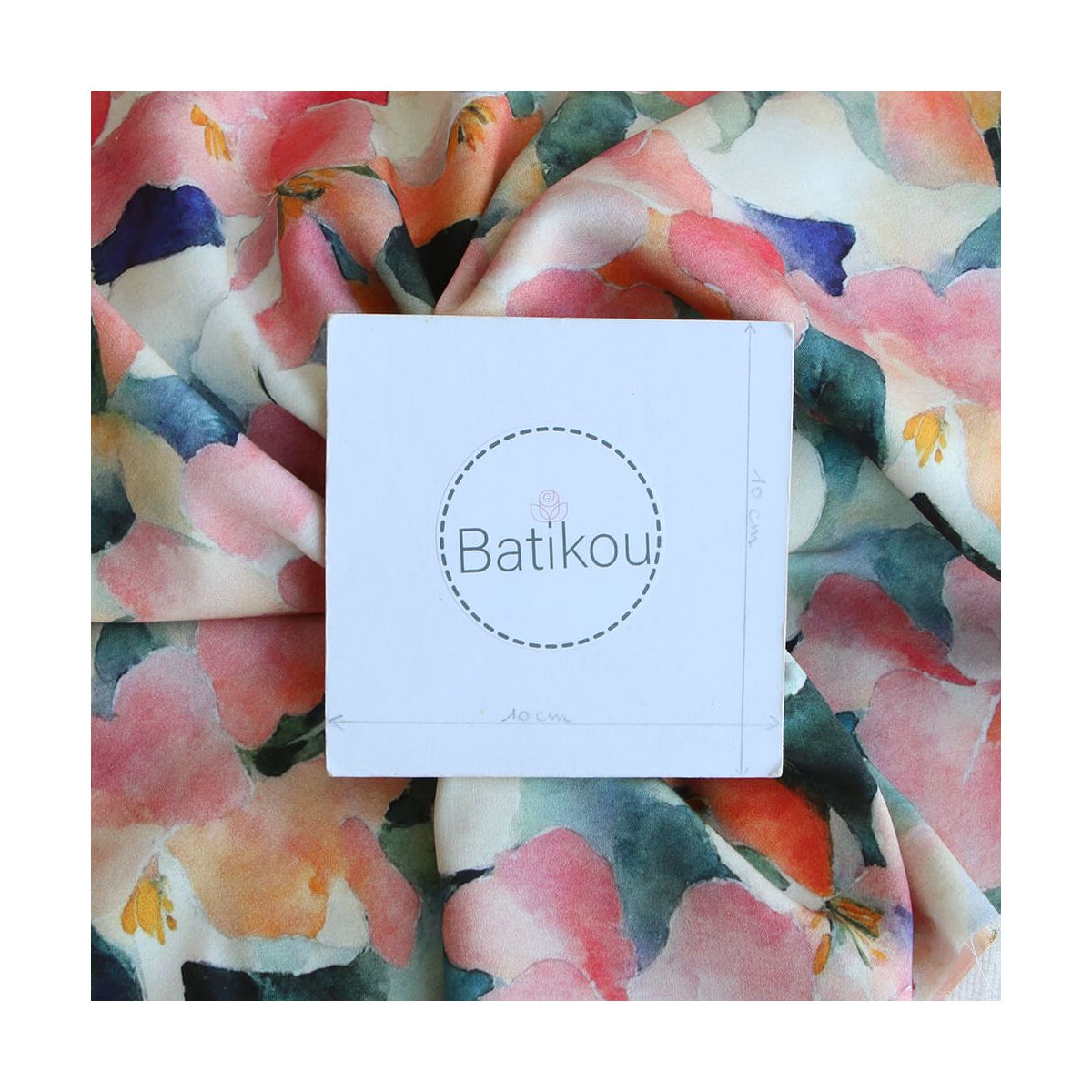 Agathe - Viscose satinée imprimé abstrait vert et pêche