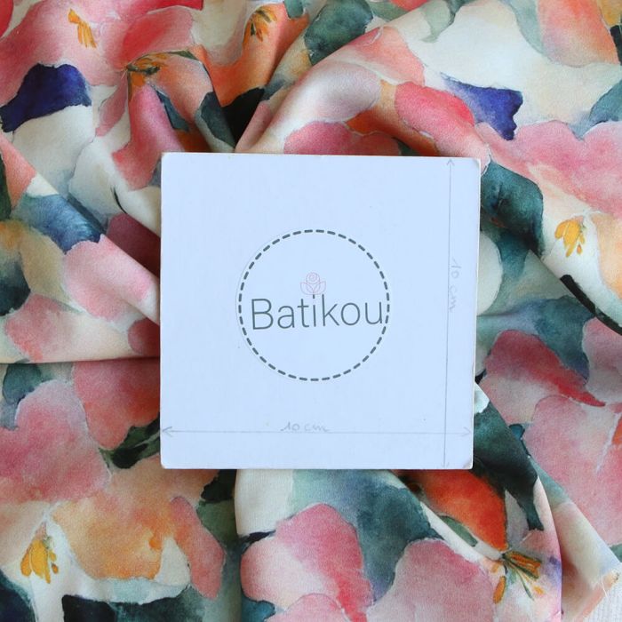 Agathe - Viscose satinée imprimé abstrait vert et pêche