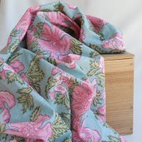 Kyra - Tissu indien en coton imprimé main Hand Block turquoise clair