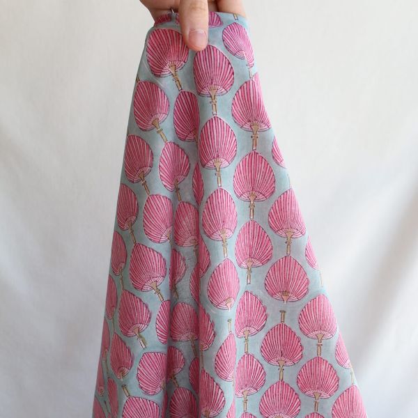 Kyra Tissu Indien rose turquoise vintage Coton - Artisanal Hand Block 2