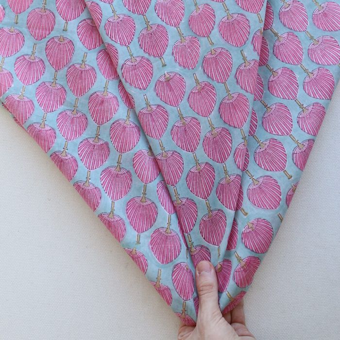 Kyra B - Tissu indien en coton imprimé main Hand Block turquoise clair