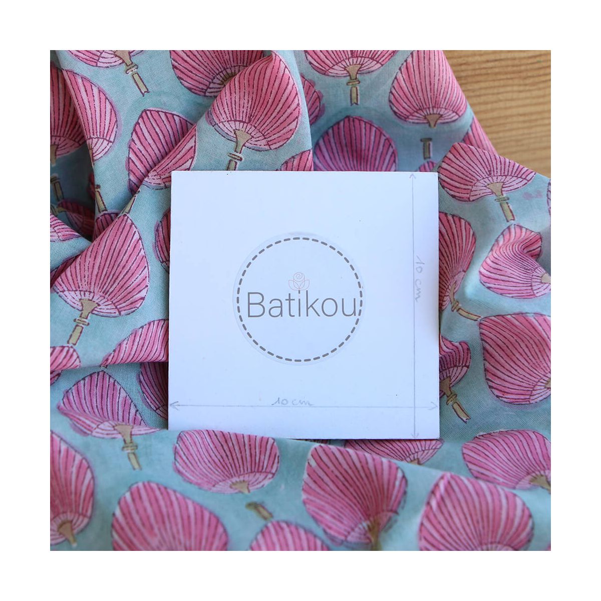 Kyra B - Tissu indien en coton imprimé main Hand Block turquoise clair