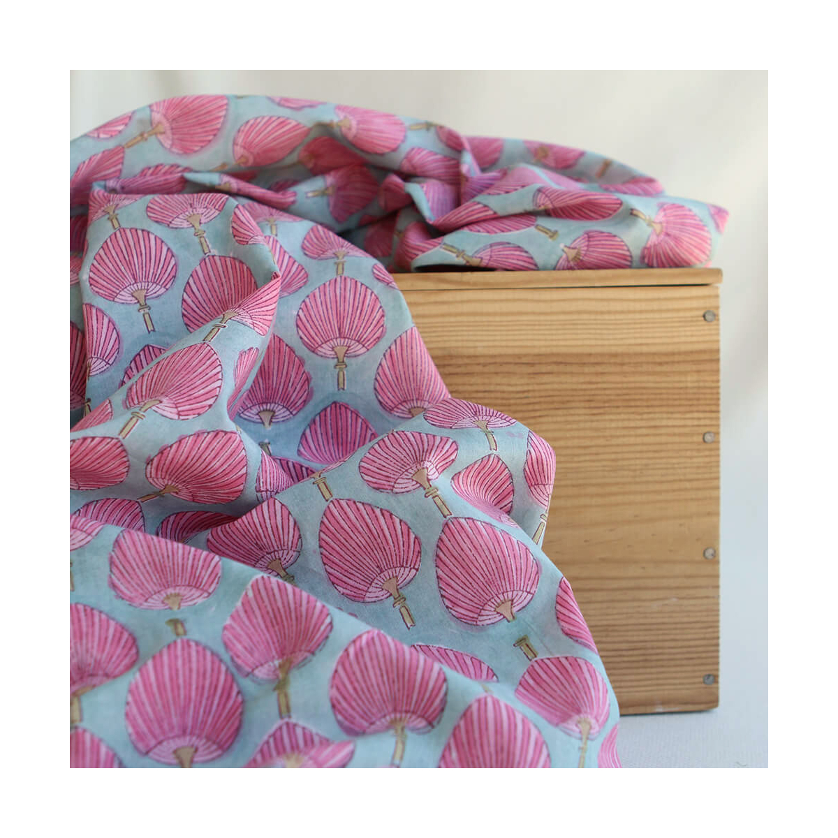 Kyra Tissu Indien rose turquoise vintage Coton - Artisanal Hand Block