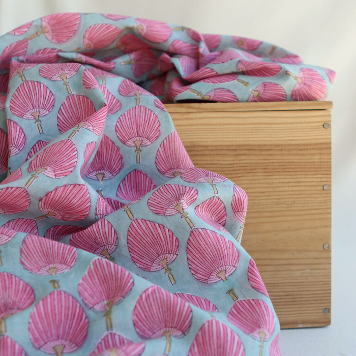 Kyra Tissu Indien rose turquoise vintage Coton - Artisanal Hand Block