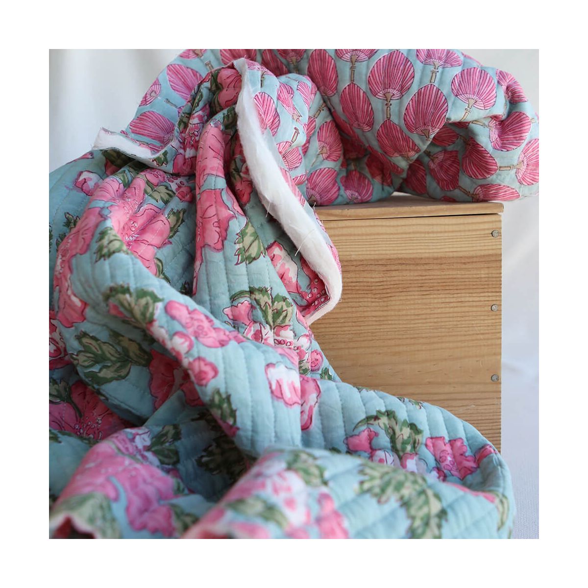 Kyra- Tissu indien matelassé double face coton hand block largeur 100cm