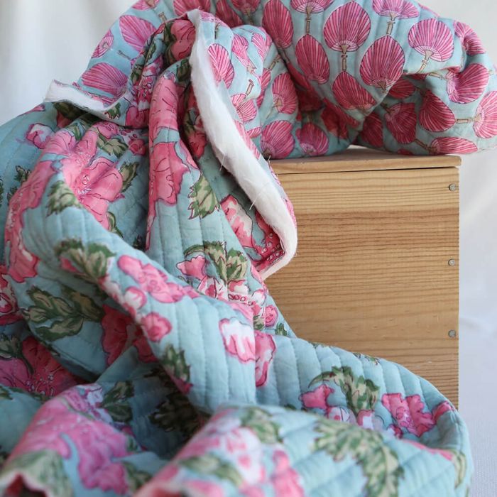 Kyra- Tissu indien matelassé double face coton hand block largeur 100cm