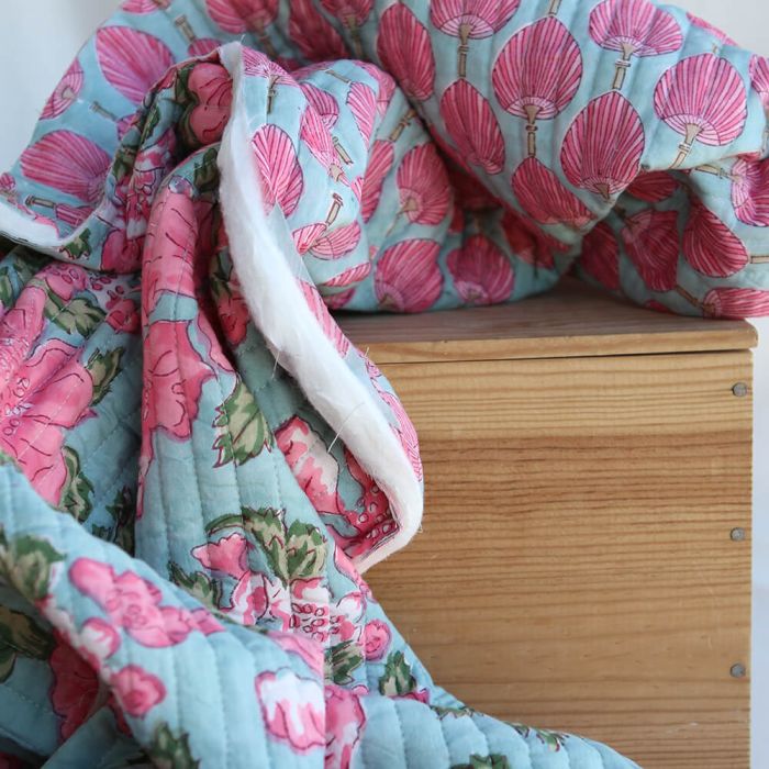 Kyra- Tissu indien matelassé double face coton hand block largeur 100cm