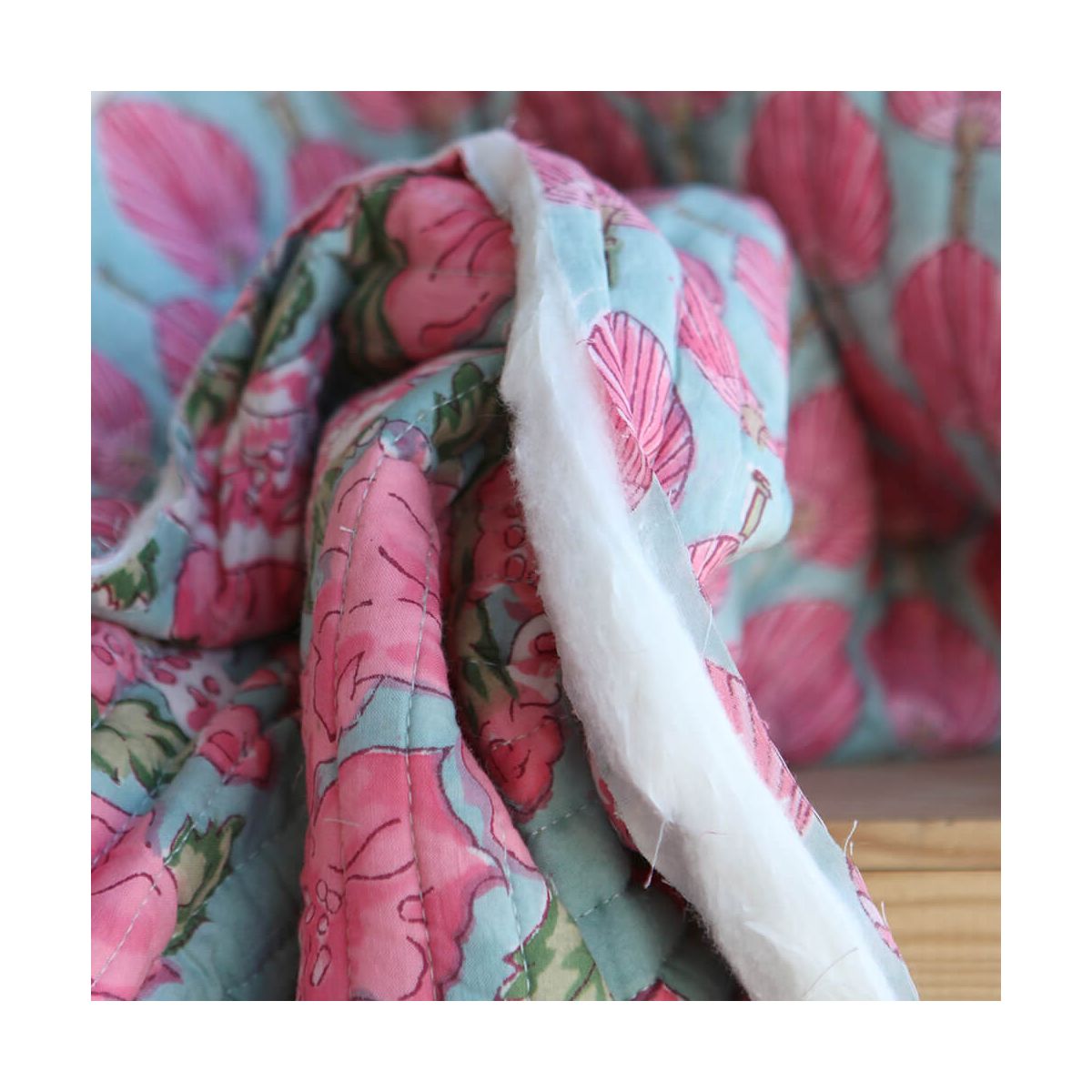 Kyra- Tissu indien matelassé double face coton hand block largeur 100cm