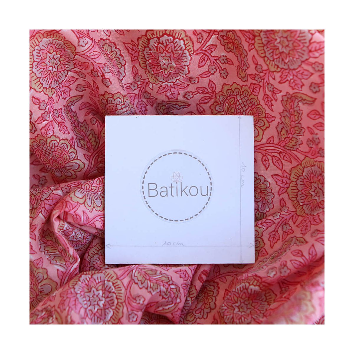 Navya - Tissu indien en coton imprimé main Hand Block corail