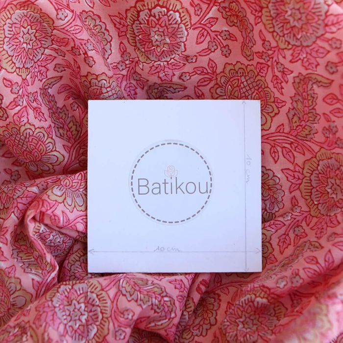 Navya - Tissu indien en coton imprimé main Hand Block corail