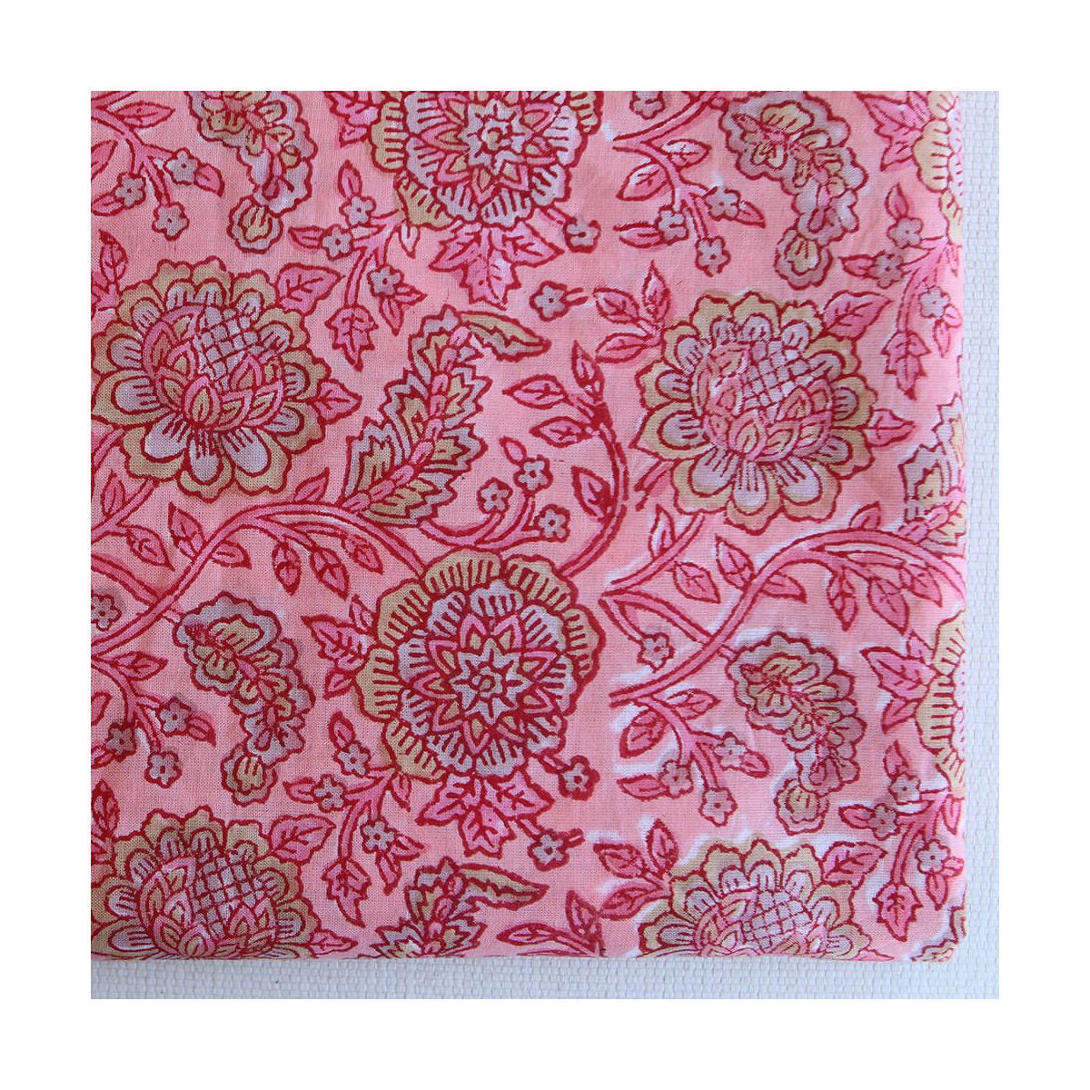Navya - Tissu indien en coton imprimé main Hand Block corail