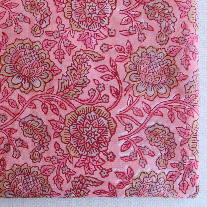 Navya - Tissu indien en coton imprimé main Hand Block corail