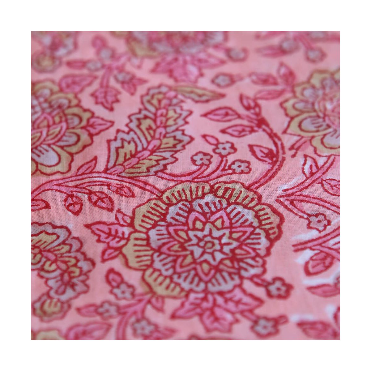 Navya - Tissu indien en coton imprimé main Hand Block corail