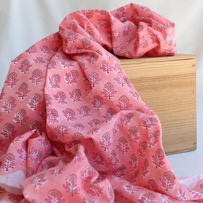 copie de Navya - Tissu indien en coton imprimé main Hand Block corail