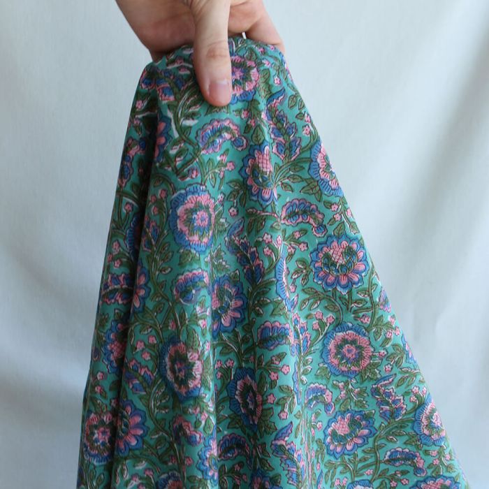 Sona - Tissu indien en coton imprimé main Hand Block vert menthe