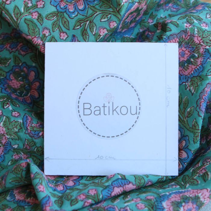 Sona - Tissu indien en coton imprimé main Hand Block vert menthe