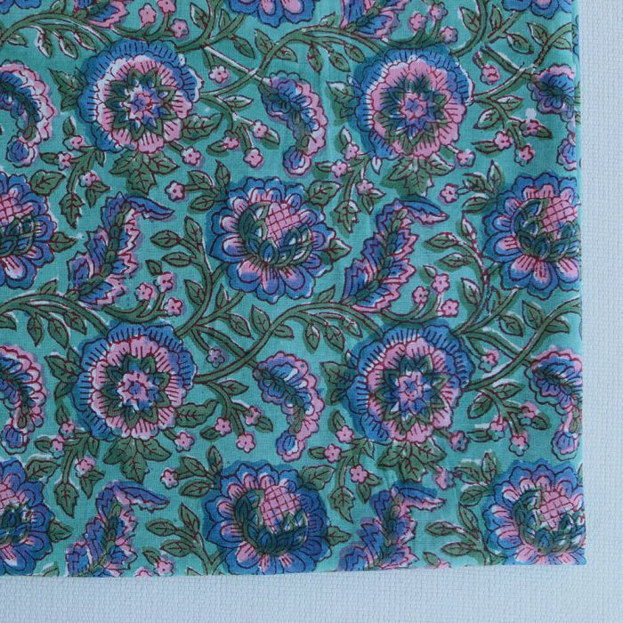 Sona - Tissu indien en coton imprimé main Hand Block vert menthe