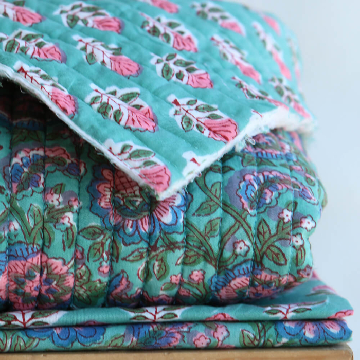 Sona Tissu Indien vert menthe vintage Coton - Artisanal Hand Block