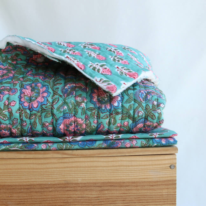 Sona Tissu Indien vert menthe vintage Coton - Artisanal Hand Block