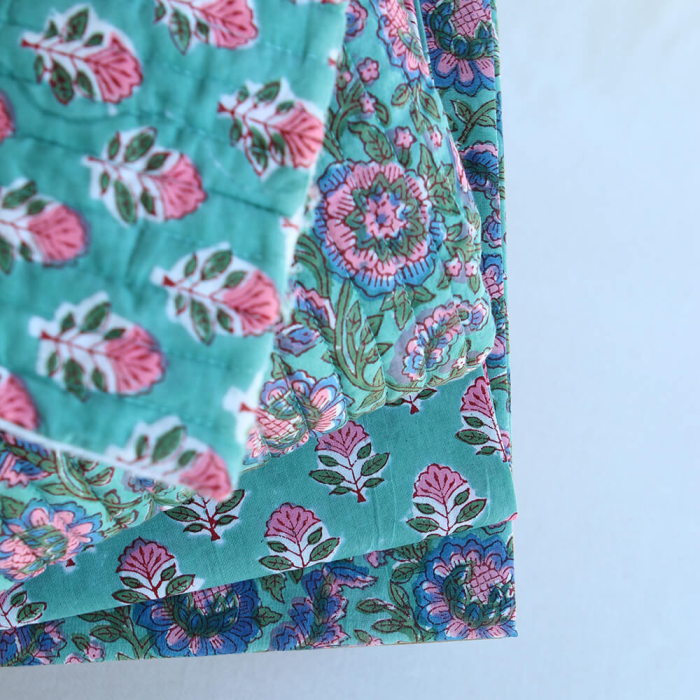 Sona Tissu Indien vert menthe vintage Coton - Artisanal Hand Block