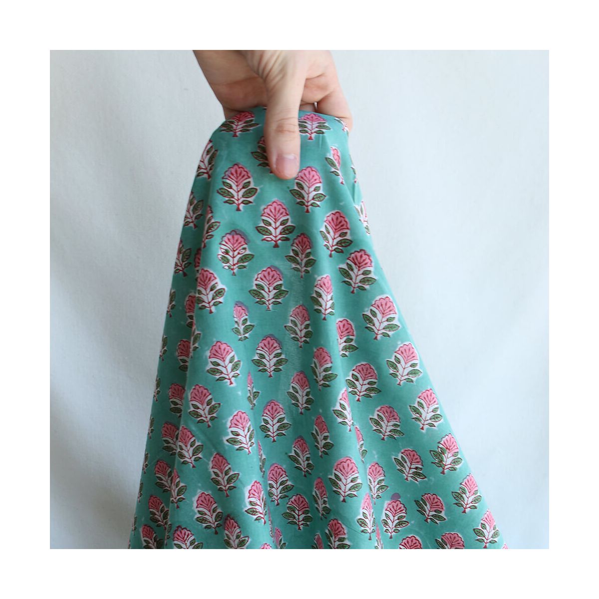 SonaB - Tissu indien en coton imprimé main Hand Block vert menthe